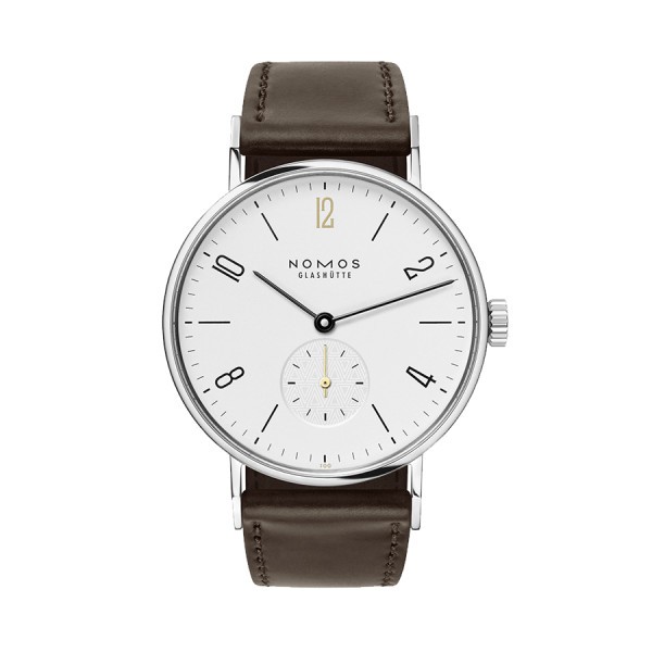 Montre Nomos Tangente Edition Limitée Centenaire Lepage mécanique cadran blanc bracelet cuir marron 35 mm