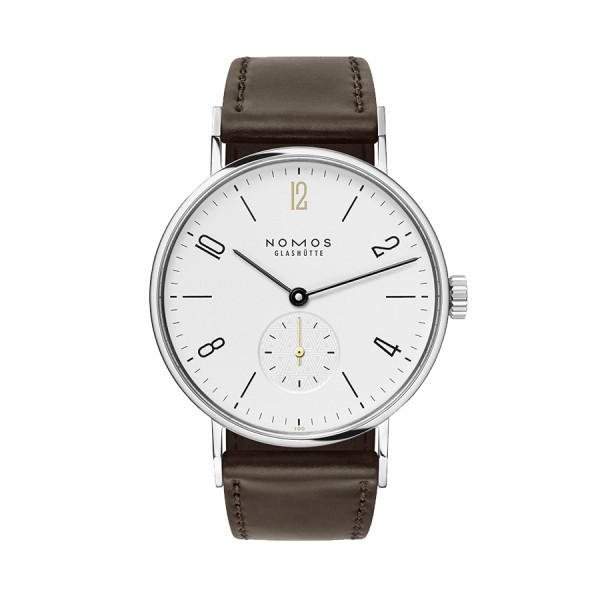 Montre Nomos Tangente Edition Limitée Centenaire Lepage mécanique cadran blanc bracelet cuir marron 35 mm