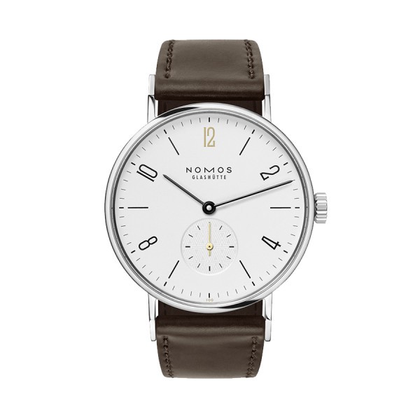 Nomos Tangente Limited Edition Centenary Lepage mechanical watch white dial brown leather strap 35 mm