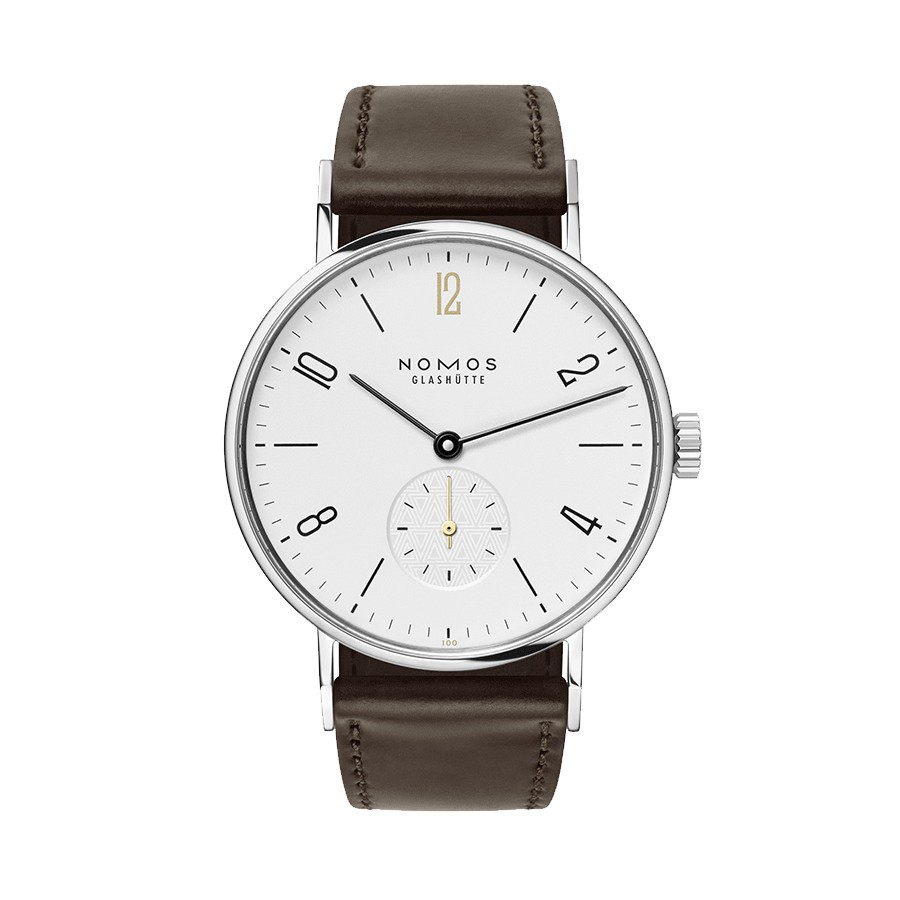 Montre Nomos Tangente Edition Limitée Centenaire Lepage mécanique cadran blanc bracelet cuir marron 35 mm