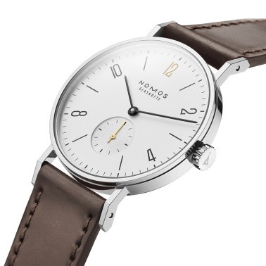Montre Nomos Tangente Edition Limitée Centenaire Lepage mécanique cadran blanc bracelet cuir marron 35 mm