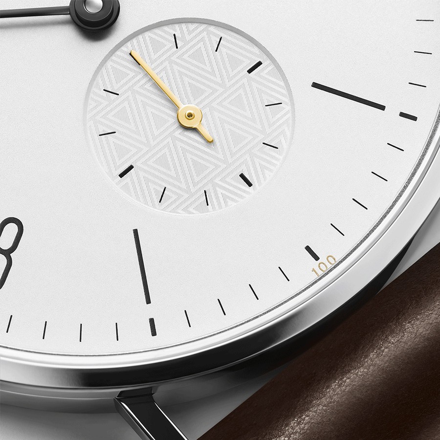 Montre Nomos Tangente Edition Limitée Centenaire Lepage mécanique cadran blanc bracelet cuir marron 35 mm