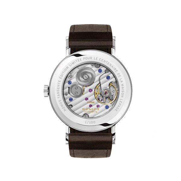 Montre Nomos Tangente Edition Limitée Centenaire Lepage mécanique cadran blanc bracelet cuir marron 35 mm
