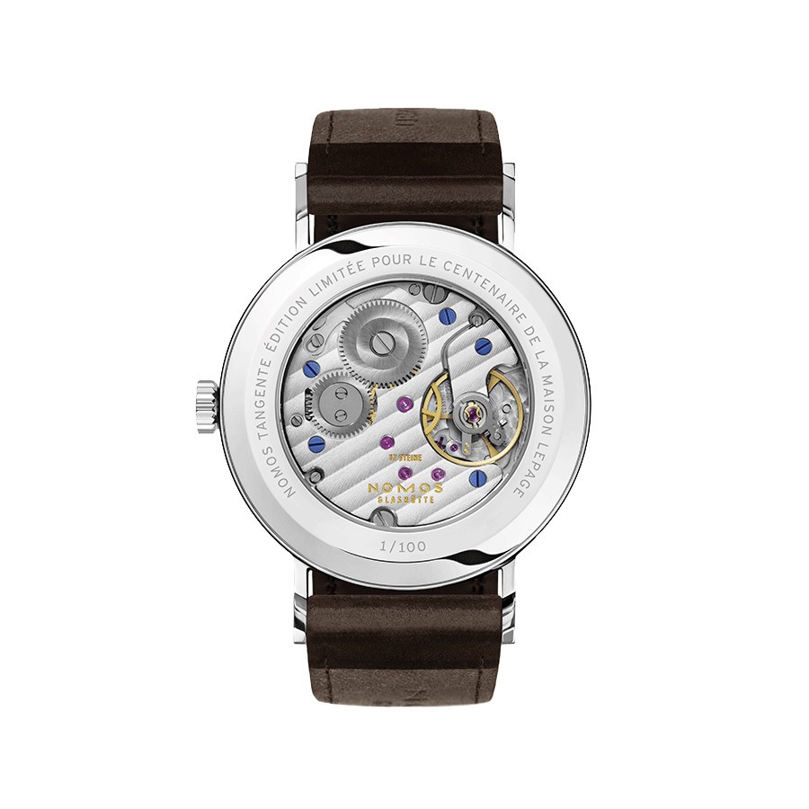 Montre Nomos Tangente Edition Limitée Centenaire Lepage mécanique cadran blanc bracelet cuir marron 35 mm