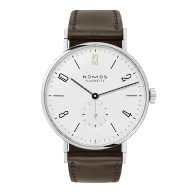 Nomos Tangente Limited Edition Centenary Lepage mechanical watch white dial brown leather strap 38 mm