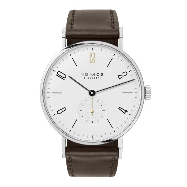 Montre Nomos Tangente Edition Limitée Centenaire Lepage mécanique cadran blanc bracelet cuir marron 38 mm