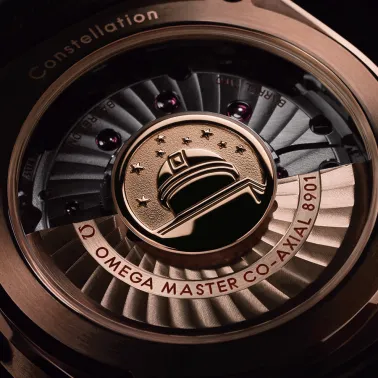Montre Omega Constellation Globemaster Co-Axial Master Chronometer or rouge bracelet cuir chocolat 39 mm 130.53.39.21.02.001
