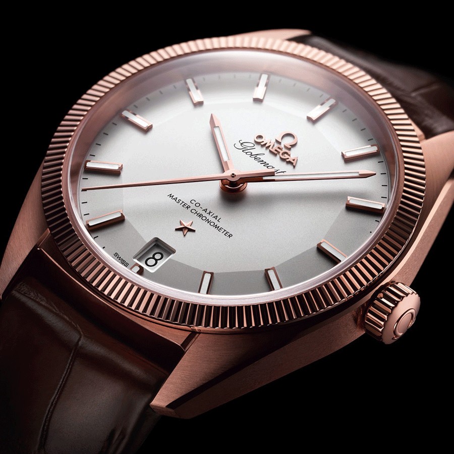 Montre Omega Constellation Globemaster Co-Axial Master Chronometer or rouge bracelet cuir chocolat 39 mm