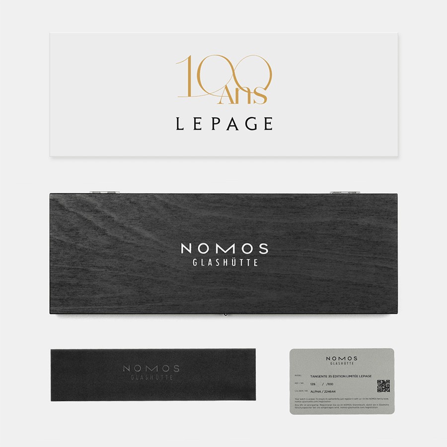 Montre Nomos Tangente Edition Limitée Centenaire Lepage mécanique cadran blanc bracelet cuir marron 35 mm