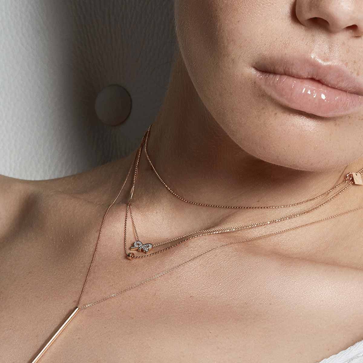 Sautoir Ginette NY Mini Tube & Diamond en or rose - PORTE