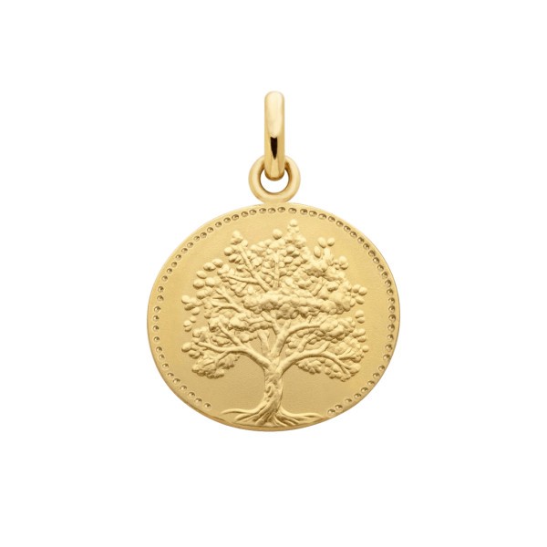 Médaille galet Arthus Bertrand Arbre de vie relief en or jaune
