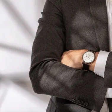 Nomos Tangente Limited Edition Centenary Lepage mechanical watch white dial brown leather strap 38 mm