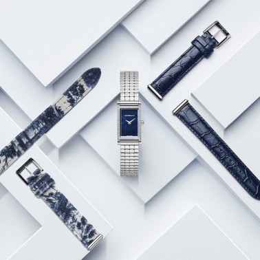 Watch Michel Herbelin Coffret Antarès quartz pearly blue dial steel and blue leather straps