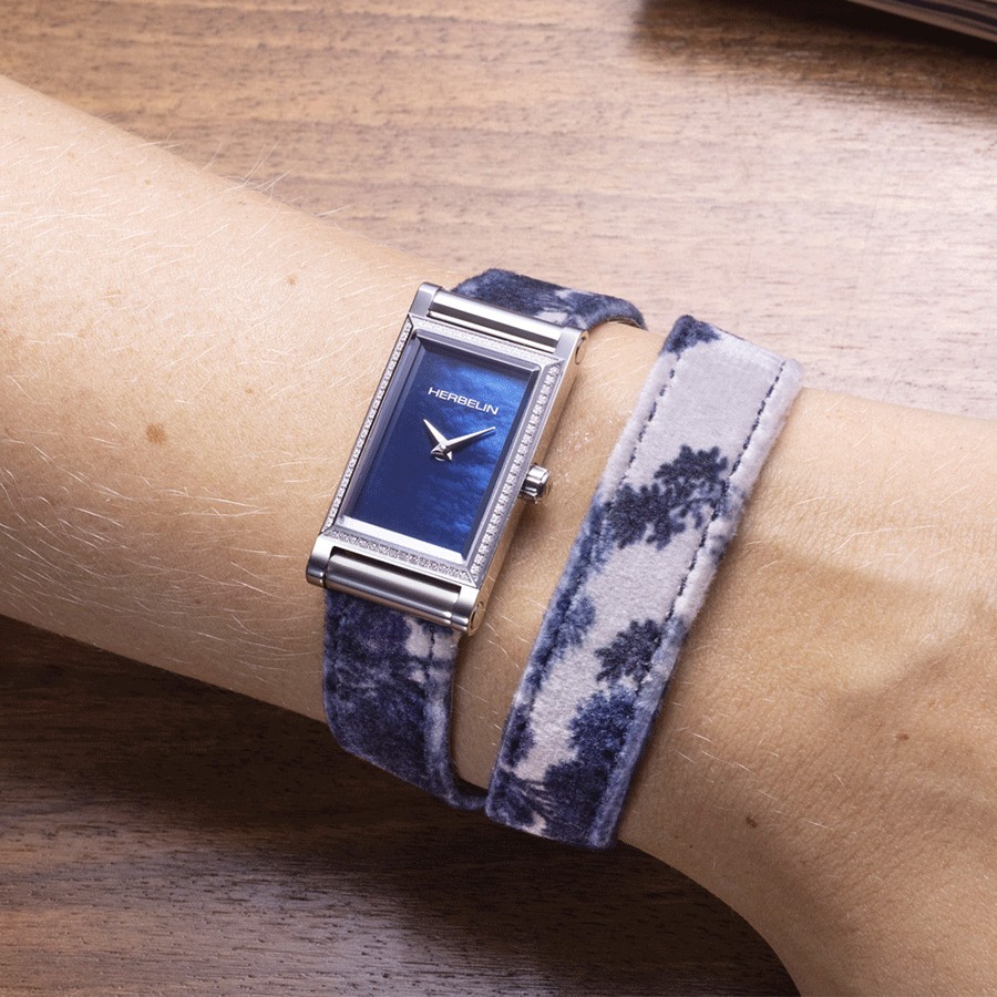 Montre Michel Herbelin Coffret Antarès quartz cadran bleu nacré bracelets acier et cuirs bleus