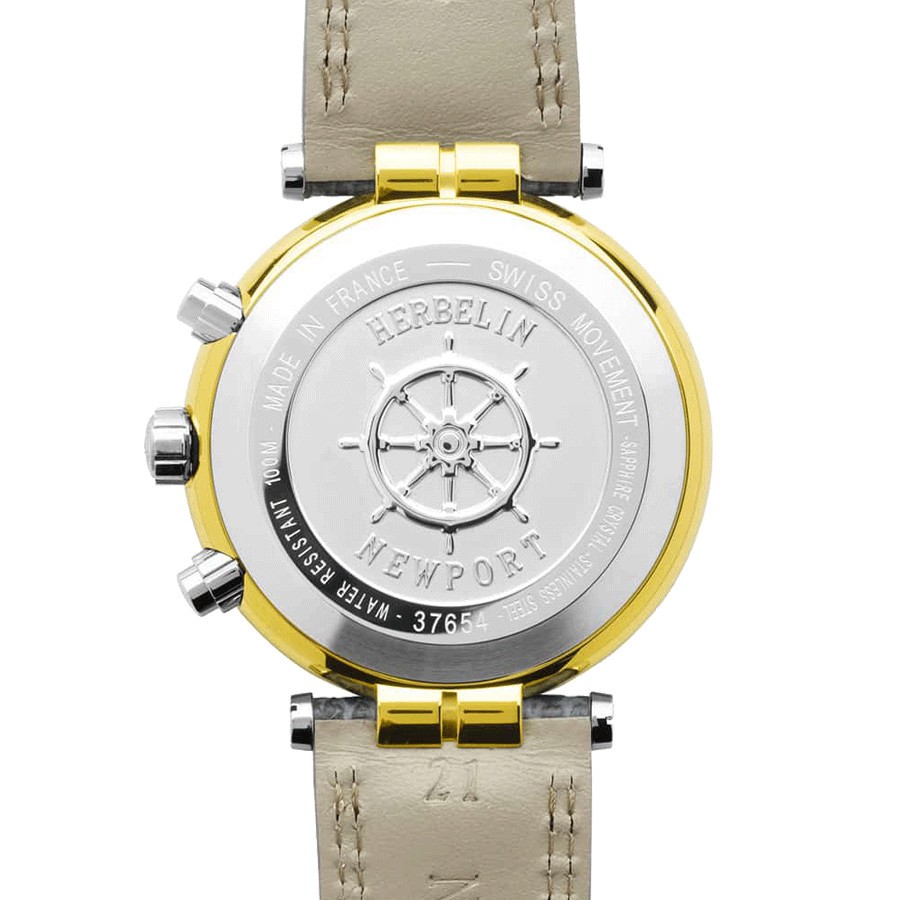 Montre Michel Herbelin Newport Originals Chrono quartz cadran bleu bracelet cuir bleu 40 mm