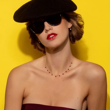 Collier La Brune et La Blonde Polka en or rose et rhodolite CL0120PGRO