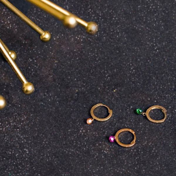 Mini créoles La Brune et La Blonde Confetti en or rose et 2 rubis 0,30 carat