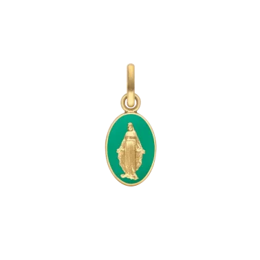 Médaille Arthus Bertrand Vierge Miraculeuse vert émeraude en or jaune