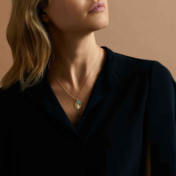 Médaille Arthus Bertrand Vierge Miraculeuse bleu aqua en or jaune