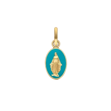Médaille Arthus Bertrand Vierge Miraculeuse bleu aqua en or jaune