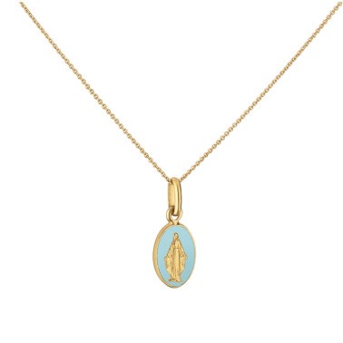 Médaille Arthus Bertrand Vierge Miraculeuse bleu ciel en or jaune