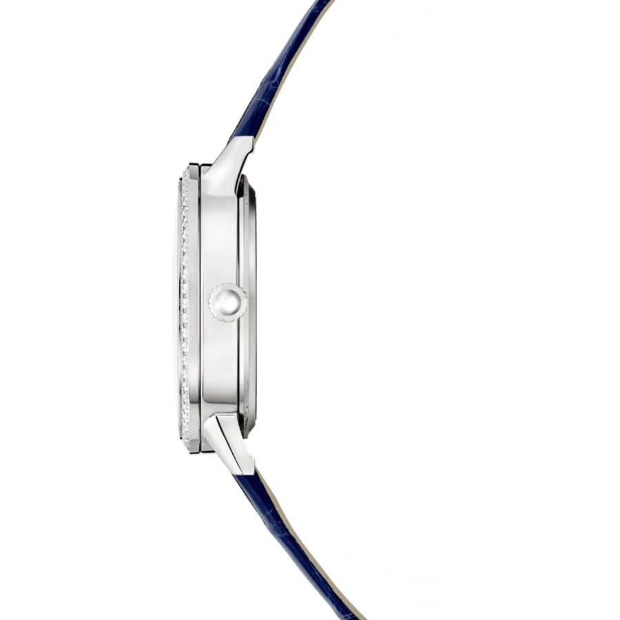 Montre Jaeger-LeCoultre Rendez-Vous Classic Night & Day automatique lunette sertie cadran argent bracelet cuir bleu 29 mm