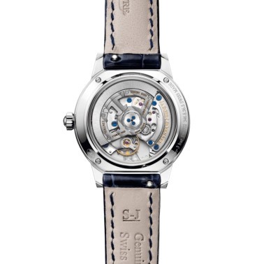 Montre Jaeger-LeCoultre Rendez-Vous Classic Night & Day automatique lunette sertie cadran argent bracelet cuir bleu 29 mm