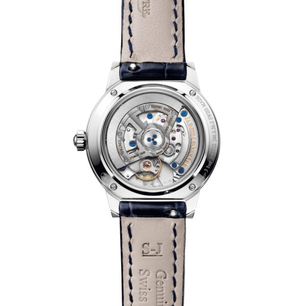Montre Jaeger-LeCoultre Rendez-Vous Classic Night & Day automatique lunette sertie cadran argent bracelet cuir bleu 29 mm