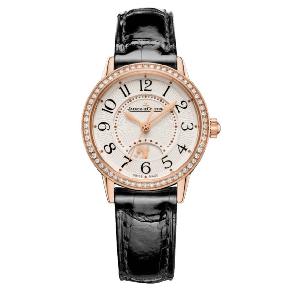 Jaeger-LeCoultre Rendez-Vous Classic Night & Day Rose gold automatic watch bezel set silver dial black leather strap 29 mm Q3462