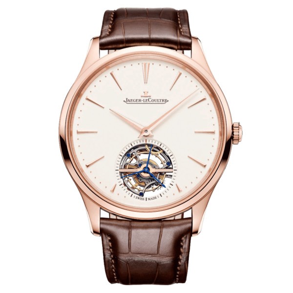 Jaeger-LeCoultre Master Ultra Thin Tourbillon automatic pink gold watch brown leather strap 40 mm 1682410