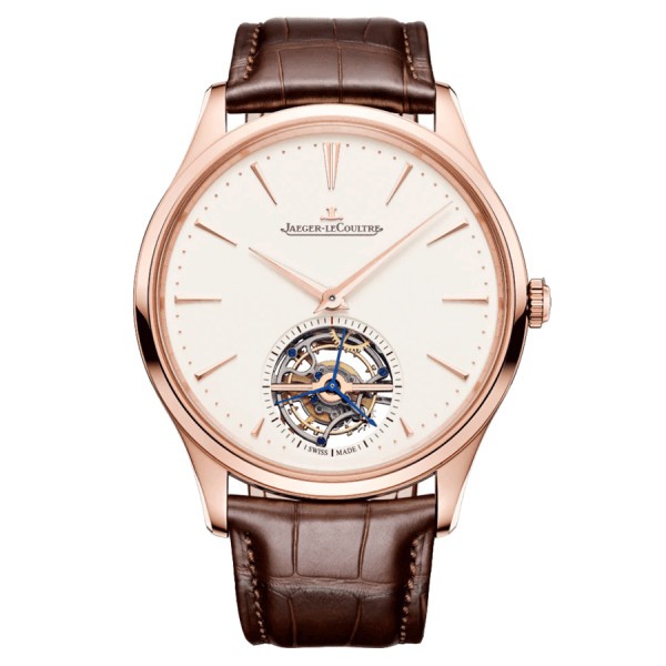 Montre Jaeger-LeCoultre Master Ultra Thin Tourbillon Or Rose automatique cadran beige bracelet cuir brun 40 mm