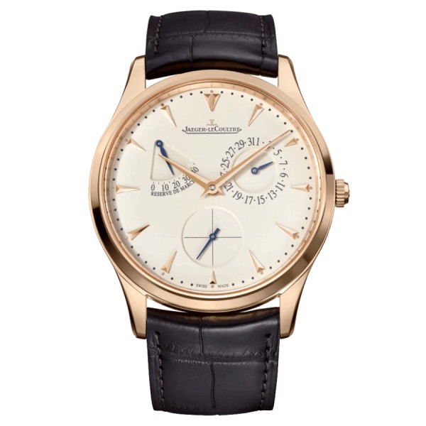 Montre Jaeger-LeCoultre Master Ultra Thin Power Reserve Or Rose automatique bracelet cuir brun 39 mm 1372520