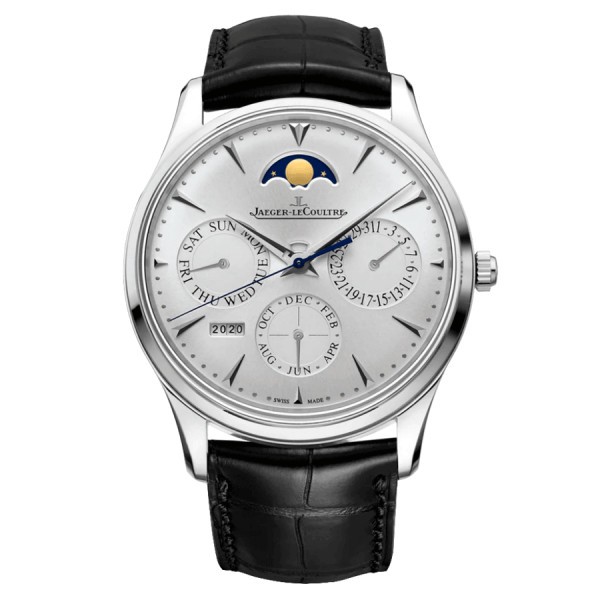 Jaeger-LeCoultre Master Ultra Thin Perpetual Calendar automatic watch silver grey dial black leather strap 39 mm Q130842J