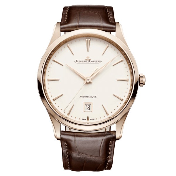 Jaeger-LeCoultre Master Ultra Thin Date automatic rose gold watch beige dial brown leather strap 39 mm Q1232510