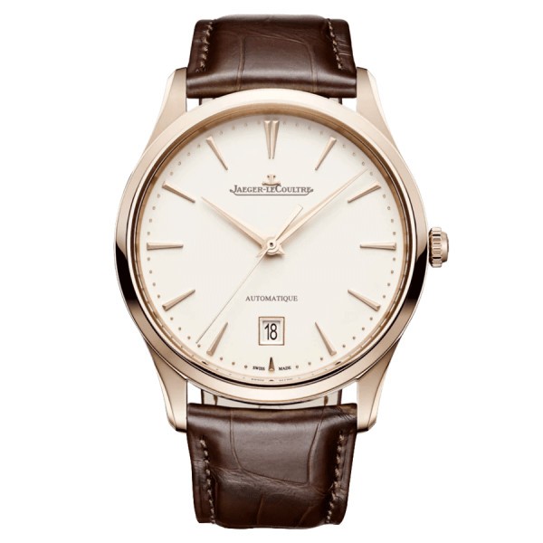 Montre Jaeger-LeCoultre Master Ultra Thin Date Or Rose automatique cadran beige bracelet cuir brun 39 mm Q1232510