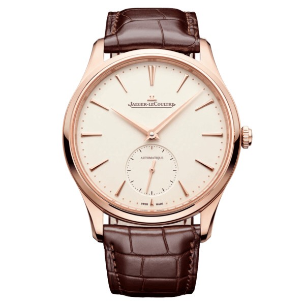 Jaeger-LeCoultre Master Ultra Thin Small Seconds automatic rose gold watch beige dial brown leather strap 39 mm Q1212510