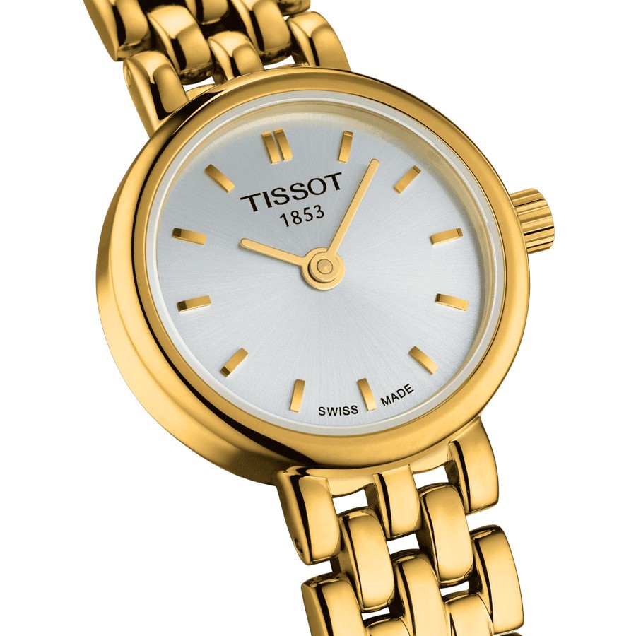 Montre Tissot T-Lady Lovely quartz cadran argent bracelet acier PVD or jaune 19,5 mm