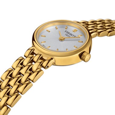 Montre Tissot T-Lady Lovely quartz cadran argent bracelet acier PVD or jaune 19,5 mm