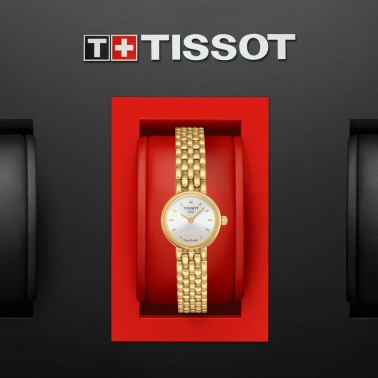 Montre Tissot T-Lady Lovely quartz cadran argent bracelet acier PVD or jaune 19,5 mm