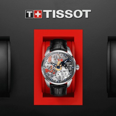 Montre Tissot T-Complication Squelette mécanique bracelet cuir noir 43 mm