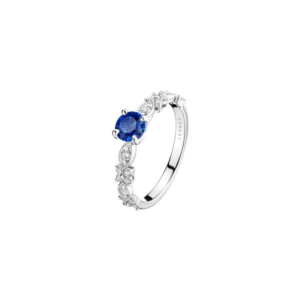 Solitaire Lepage Auguste en or blanc, saphir et diamants