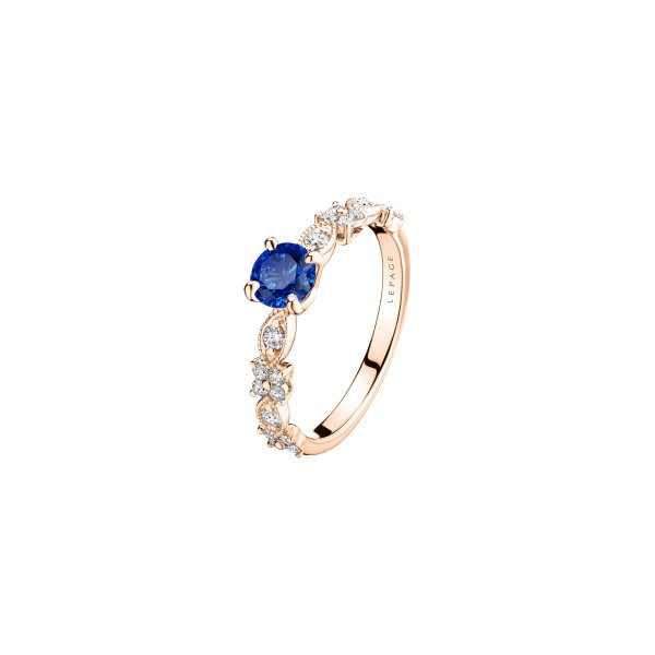 Solitaire Lepage Auguste en or rose, saphir et diamants