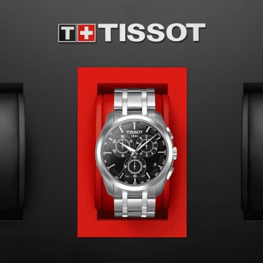 Montre Tissot T-Classic Couturier quartz chronographe cadran noir bracelet acier 41 mm T035.617.11.051.00