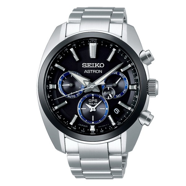 Montre Seiko Astron quartz GPS solaire chronographe cadran noir bracelet acier 42,7 mm