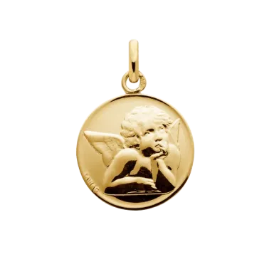 Médaille Arthus Bertrand Ange de Raphaël en or jaune polie brillante 12-14mm