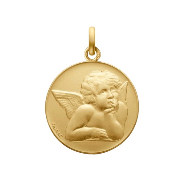 Médaille Arthus Bertrand Ange de Raphaël en or jaune sablée 18 mm