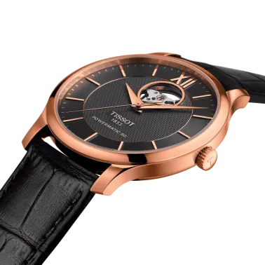 Montre Tissot T-Classic Tradition Powermatic 80 Open Heart bracelet cuir noir 40 mm T063.907.36.068.00