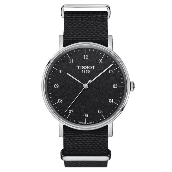 Montre Tissot T-Classic Everytime Gent quartz cadran noir bracelet NATO noir 38 mm