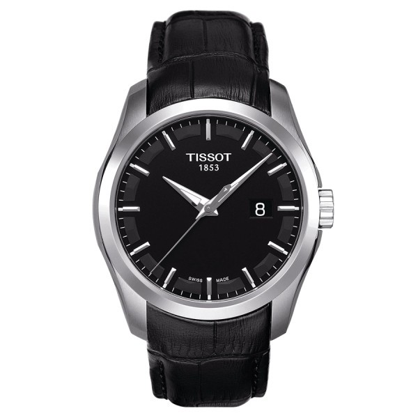 Montre Tissot T-Classic Couturier quartz cadran noir bracelet cuir noir 39 mm