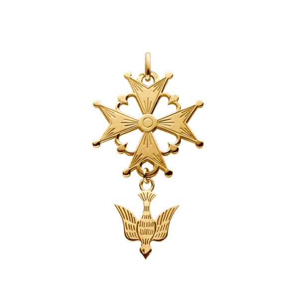 Pendentif Arthus Bertrand Croix Huguenote en or jaune